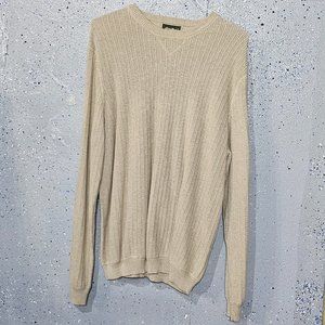 Eddie Bauer Mens Beige Knit 100% Cotton Long Sleeve Crew Neck Sweater Large